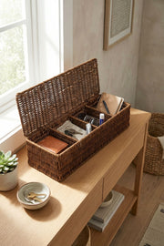 4 Bölmeli Rattan Organizer & Düzenleyici - Kahverengi