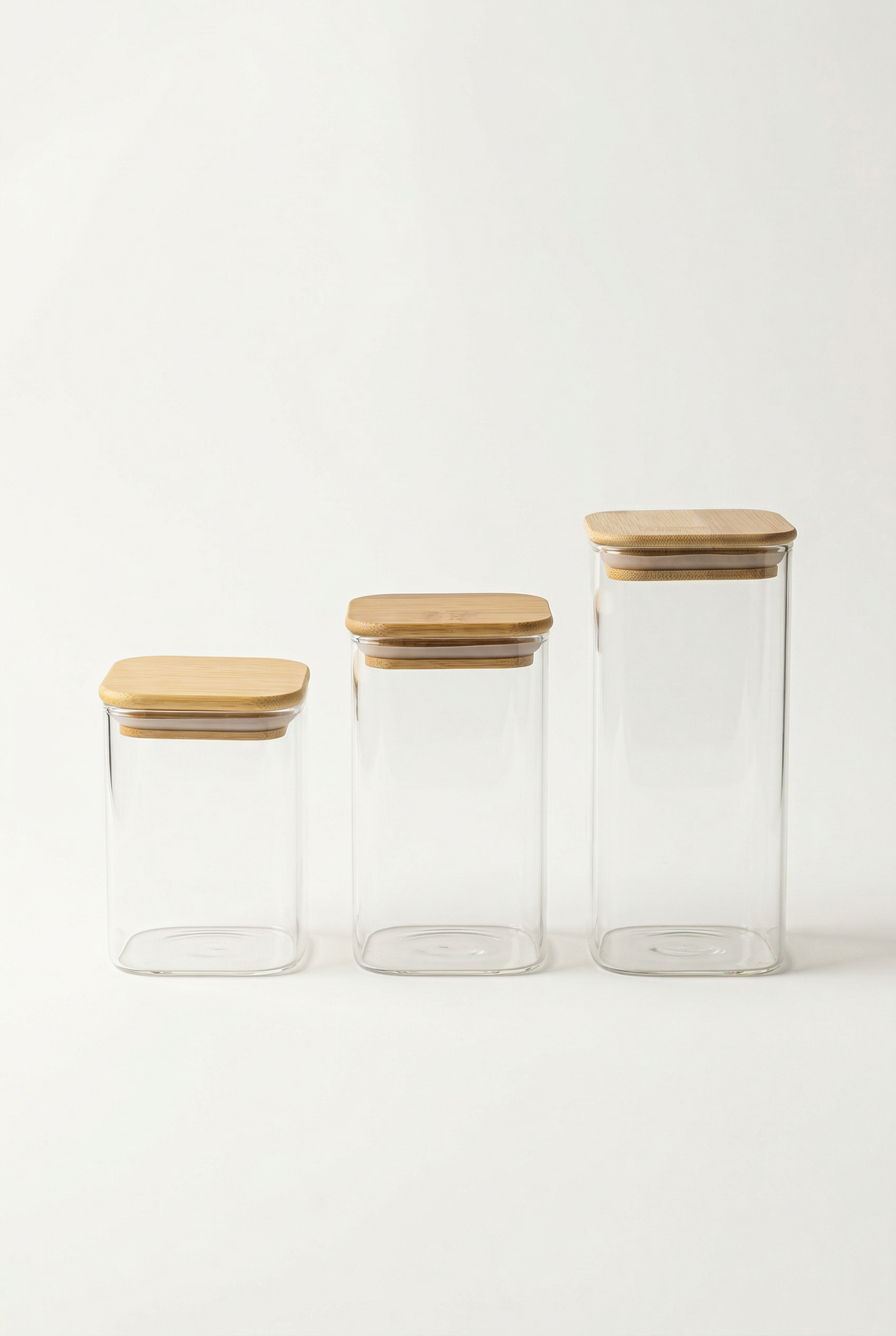 Bambu Kapaklı 3'lü Cam Kavanoz / 200-250-340 ML