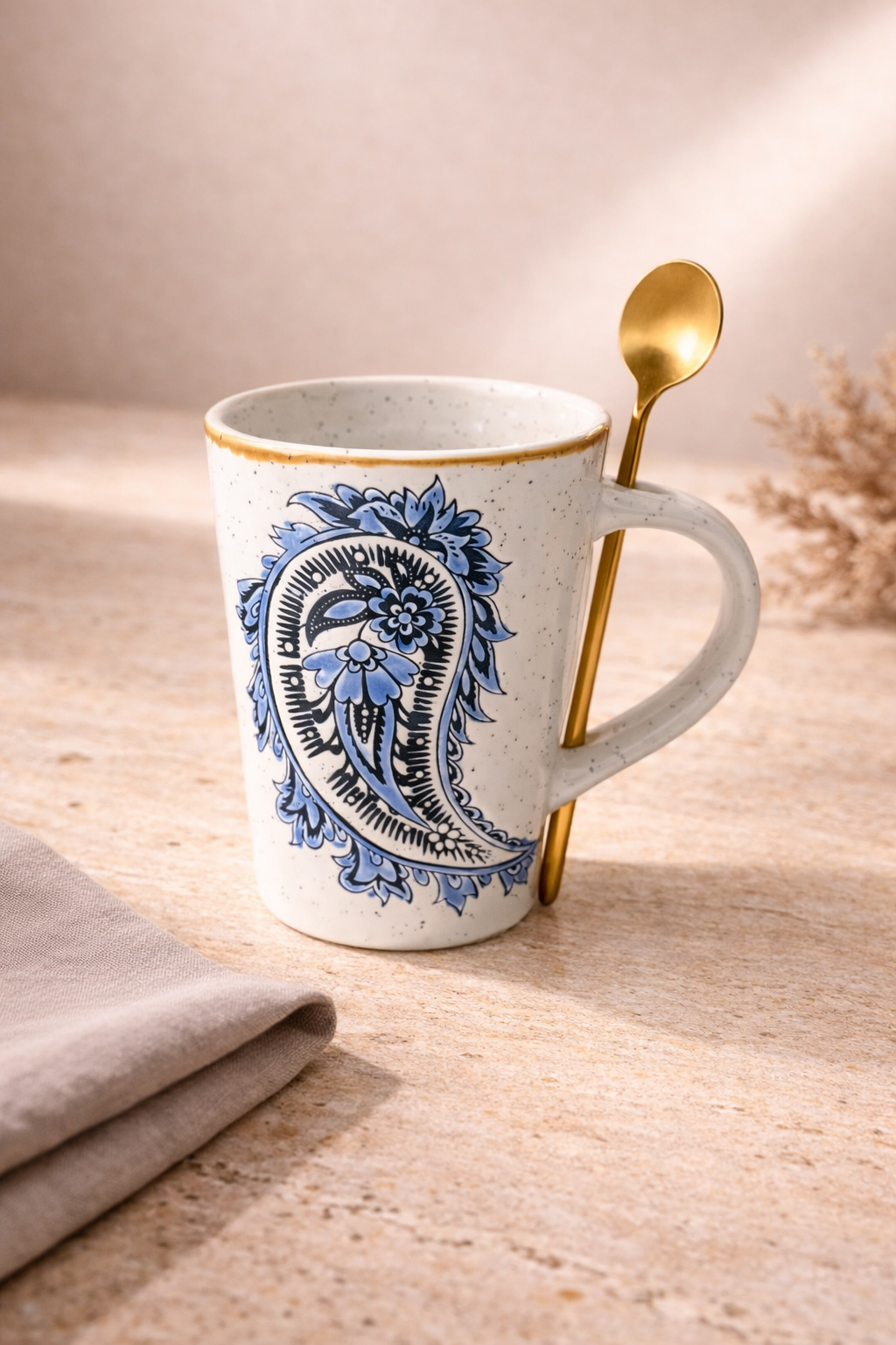 Porselen Kaşıklı Kupa 280 ML - Mor