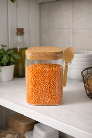 Mantar Kapaklı Kaşıklı Cam Kavanoz - 600 ML