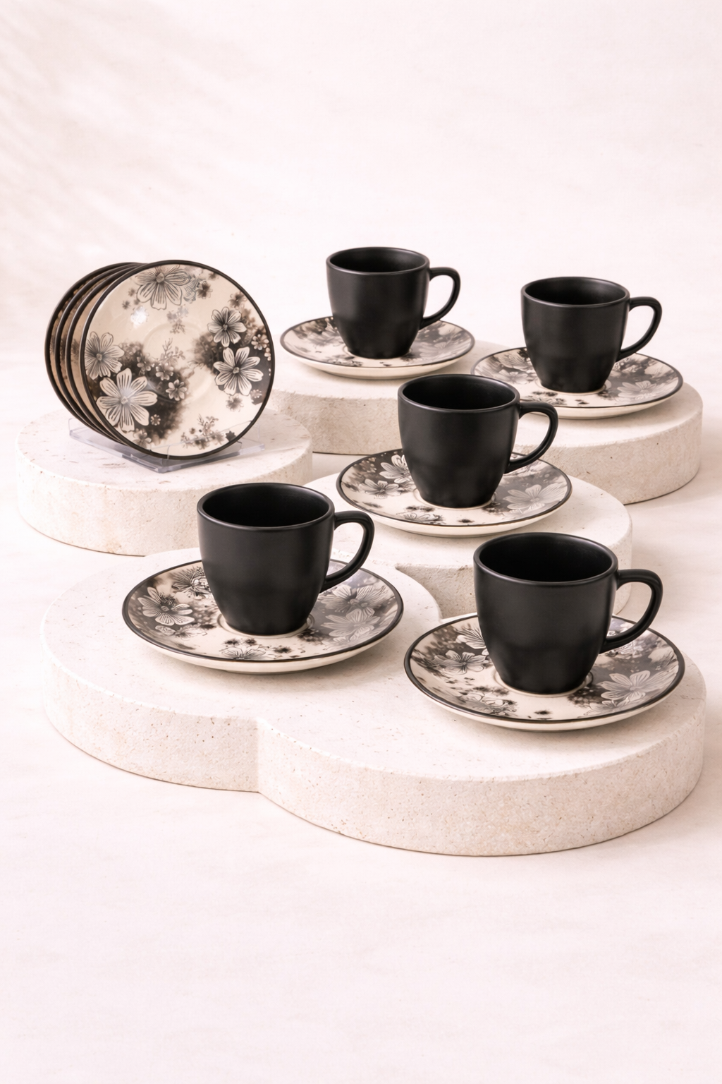Black Flowers Serisi 6 Kişilik Fincan Takımı - 110 CC