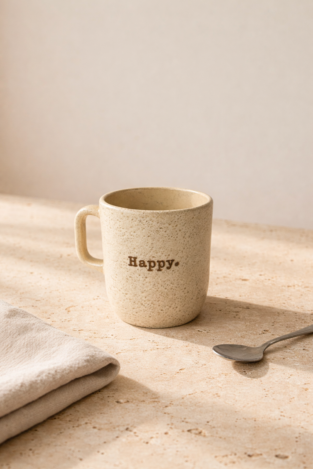 Happy Retro Desen Kupa 250 ML - Krem