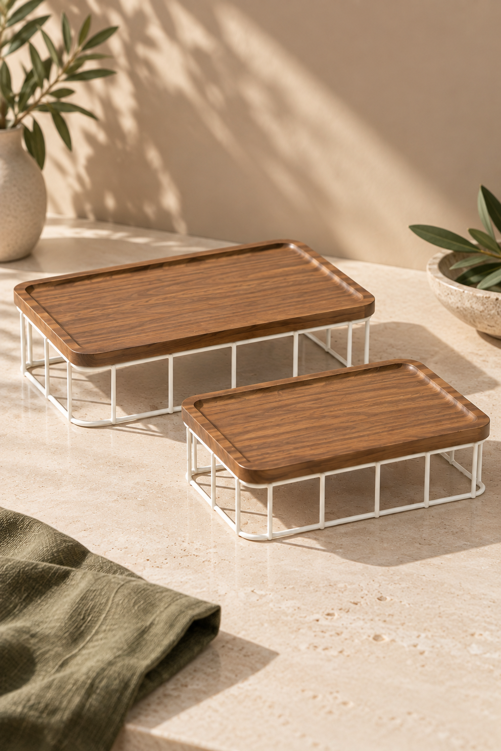Serva 2'li Ahşap Sunumluk - Beyaz (30 - 25 Cm)