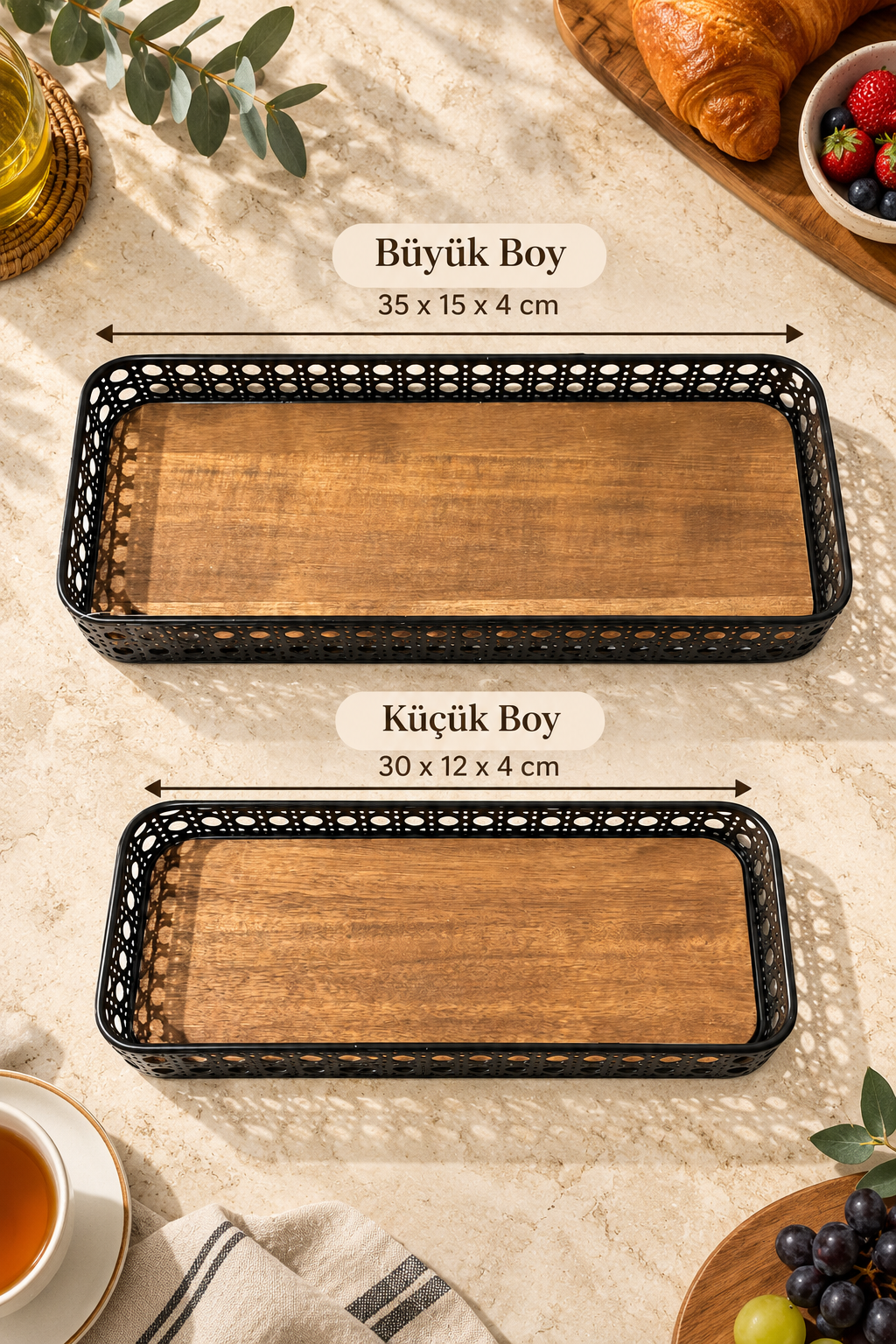 2'li Ahşap Sunumluk & Sunum Tepsisi (35-30 Cm)