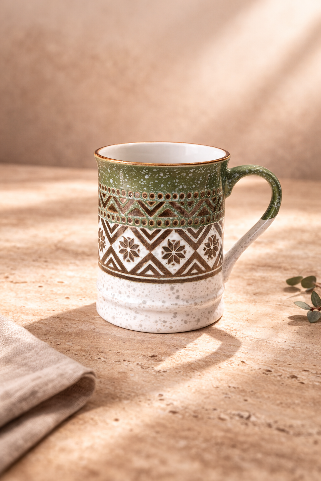 Etnik Desen Porselen Kupa 400 ML - Yeşil