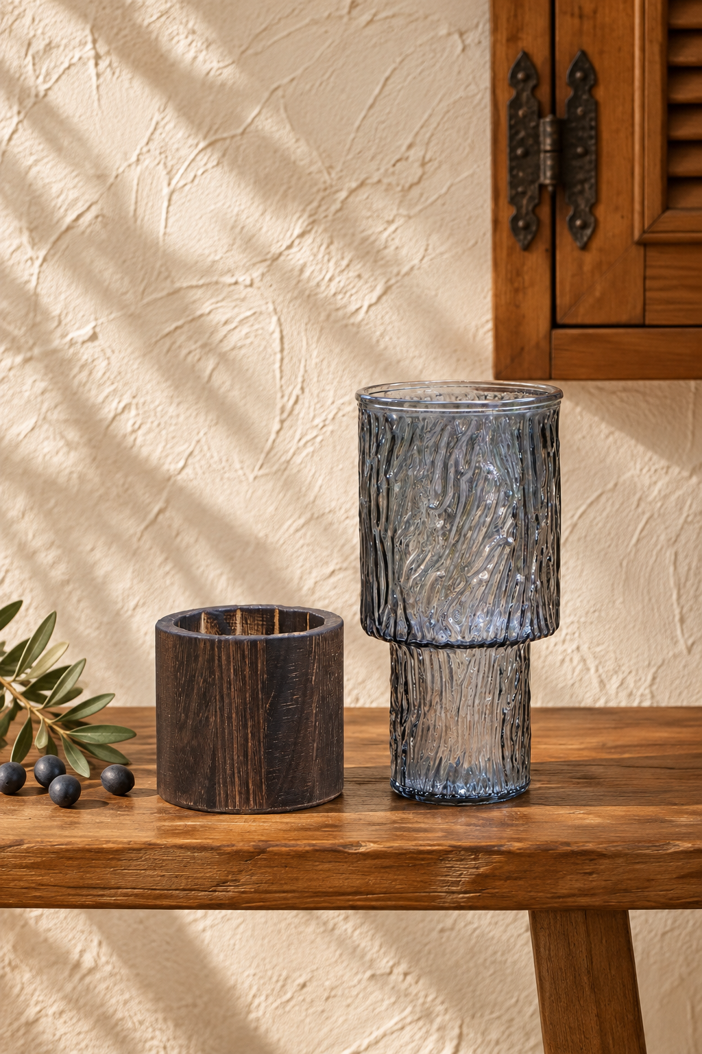 İzel Ahşap Detaylı Cam Vazo 20 Cm - 2. görsel