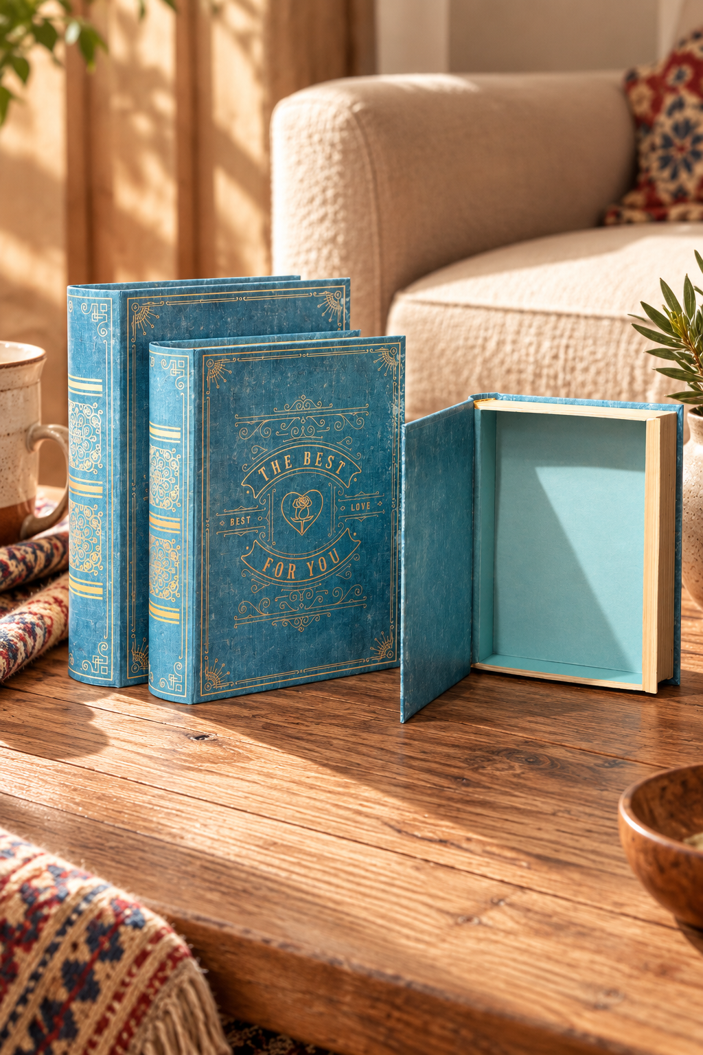 Antique 3'lü Kitap Kutu- Lacivert Vintage