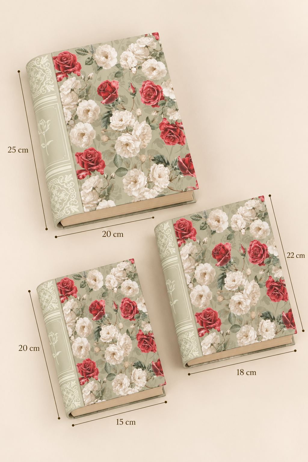 Antique 3'lü Kitap Kutu - Bordo Gül
