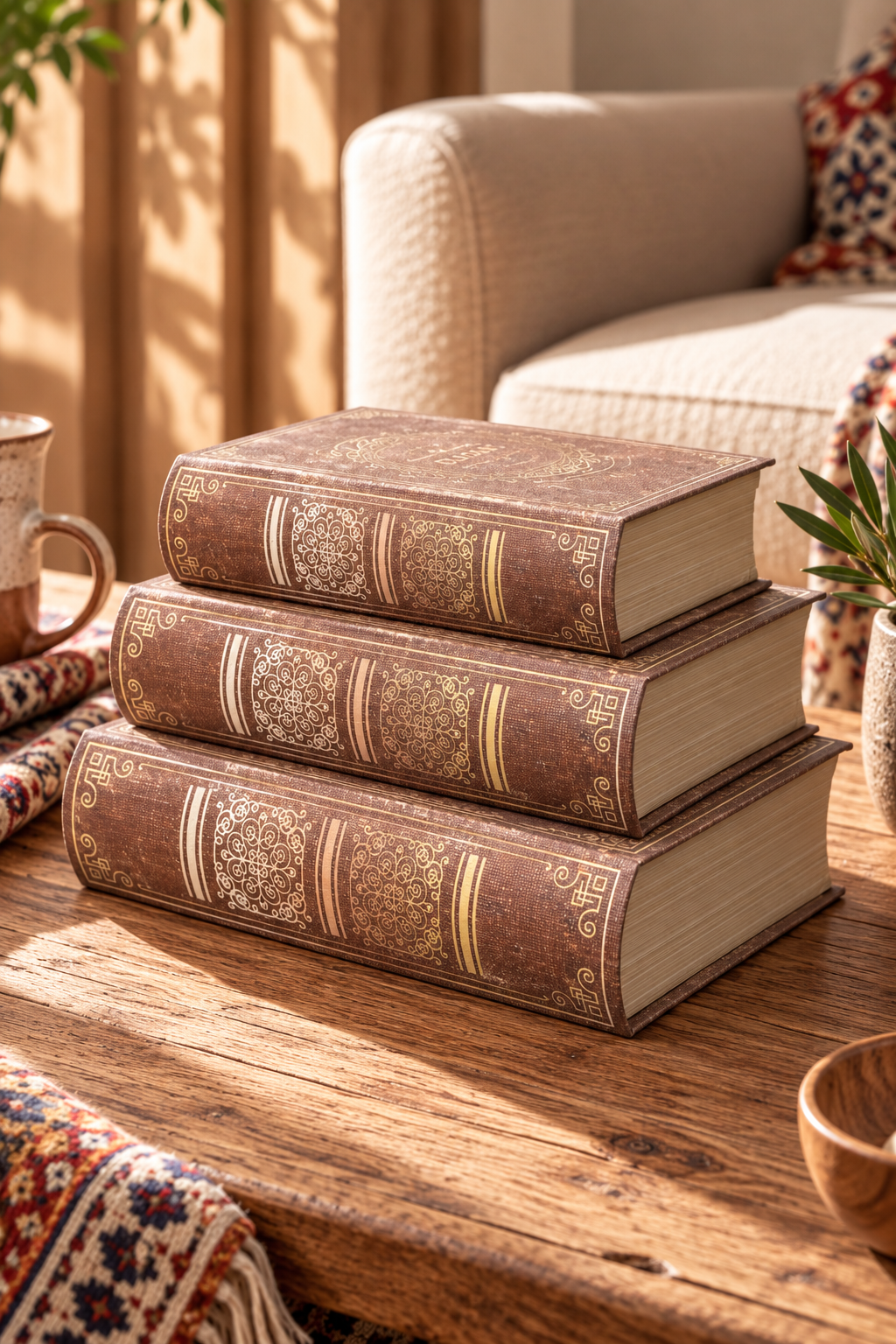Antique 3'lü Kitap Kutu - Kahve Vintage