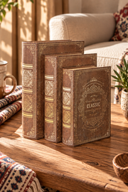 Antique 3'lü Kitap Kutu - Kahve Vintage