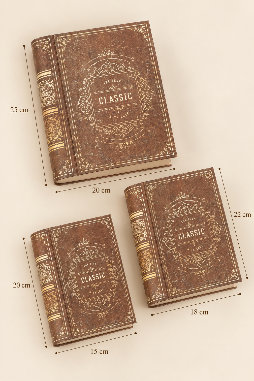Antique 3'lü Kitap Kutu - Kahve Vintage