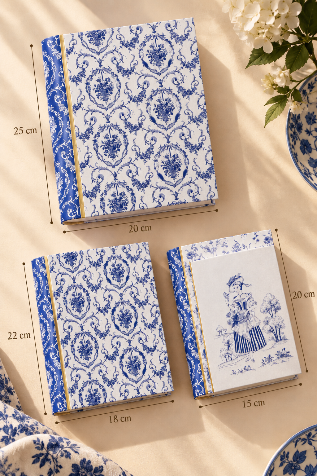 Antique 3'lü Kitap Kutu - Mavi Çini Desen