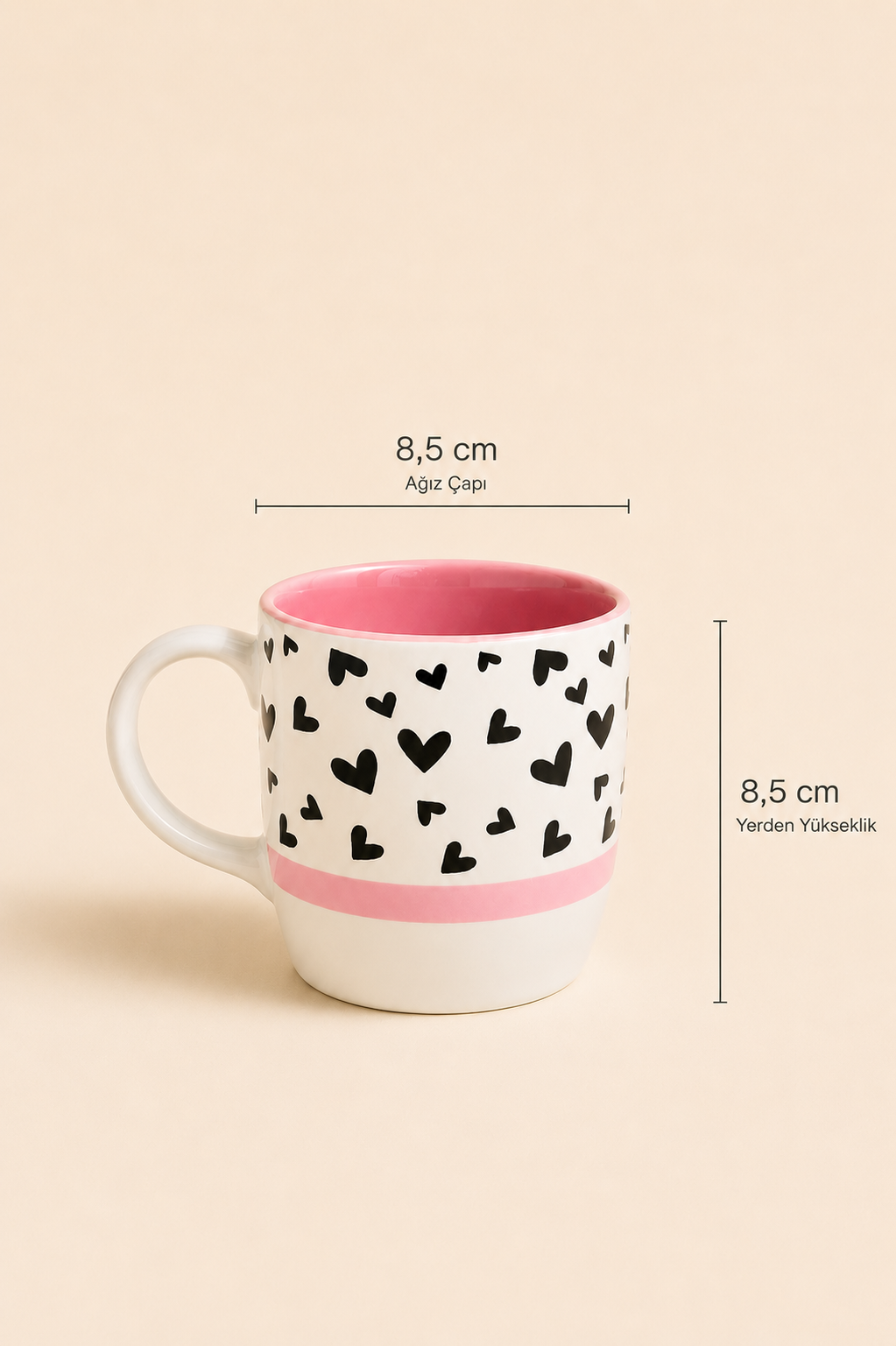 Kalpli Desenli Kupa 300 ML - Pembe