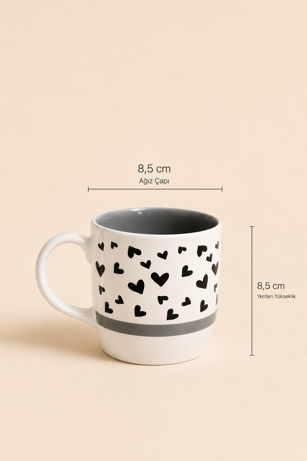 Kalpli Desenli Kupa 300 ML - Gri