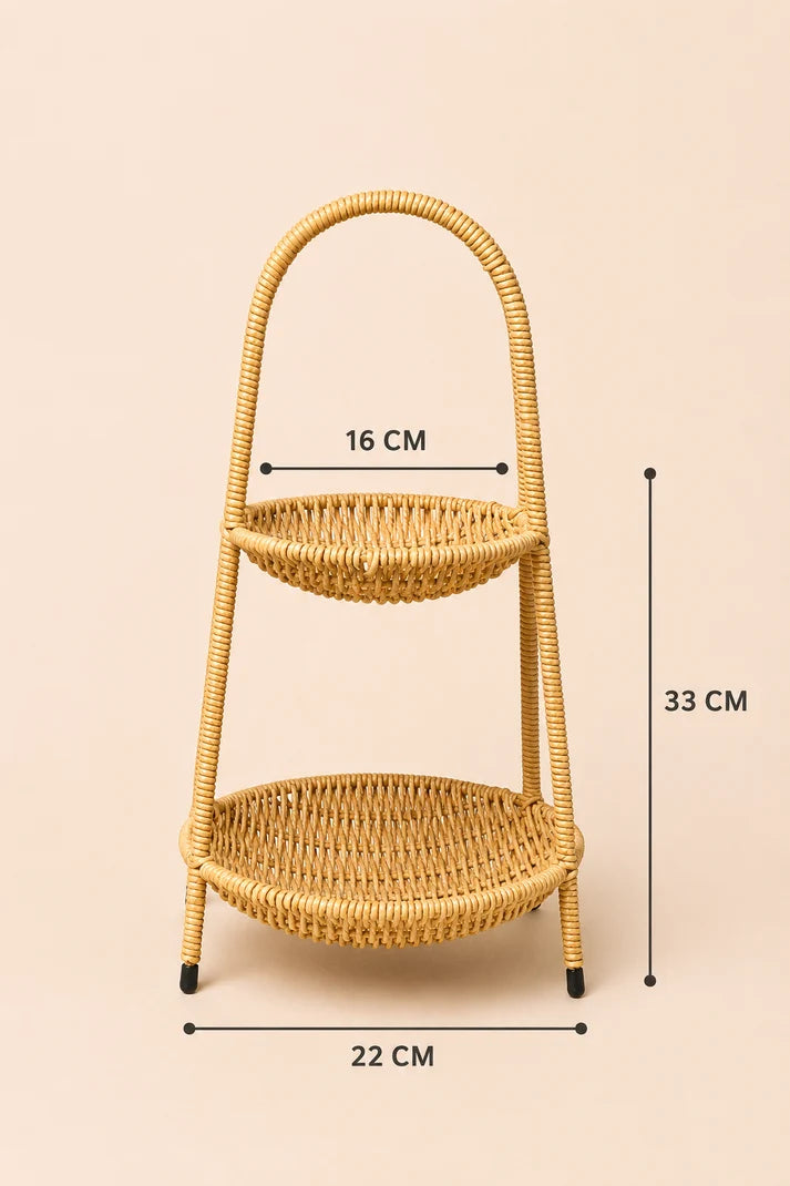 2 Katlı Rattan Sepet - Açık Renk