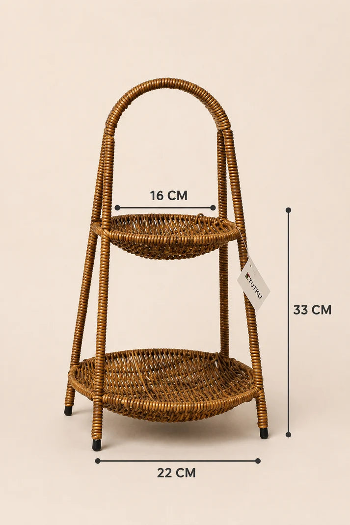 2 Katlı Rattan Sepet - Koyu Renk