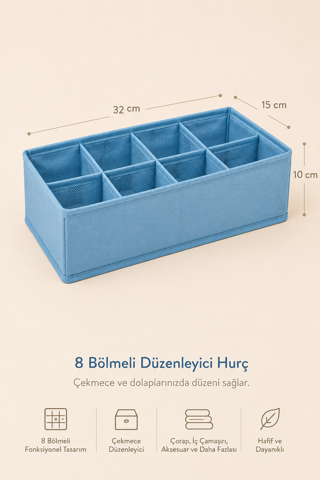 8 Bölmeli Organizer & Hurç Mavi (32x15x10 Cm)