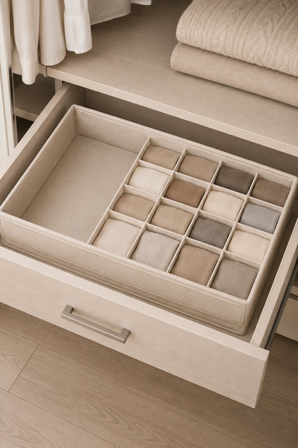 17 Bölmeli Kapaklı Organizer & Hurç Krem (43x28x11 Cm)