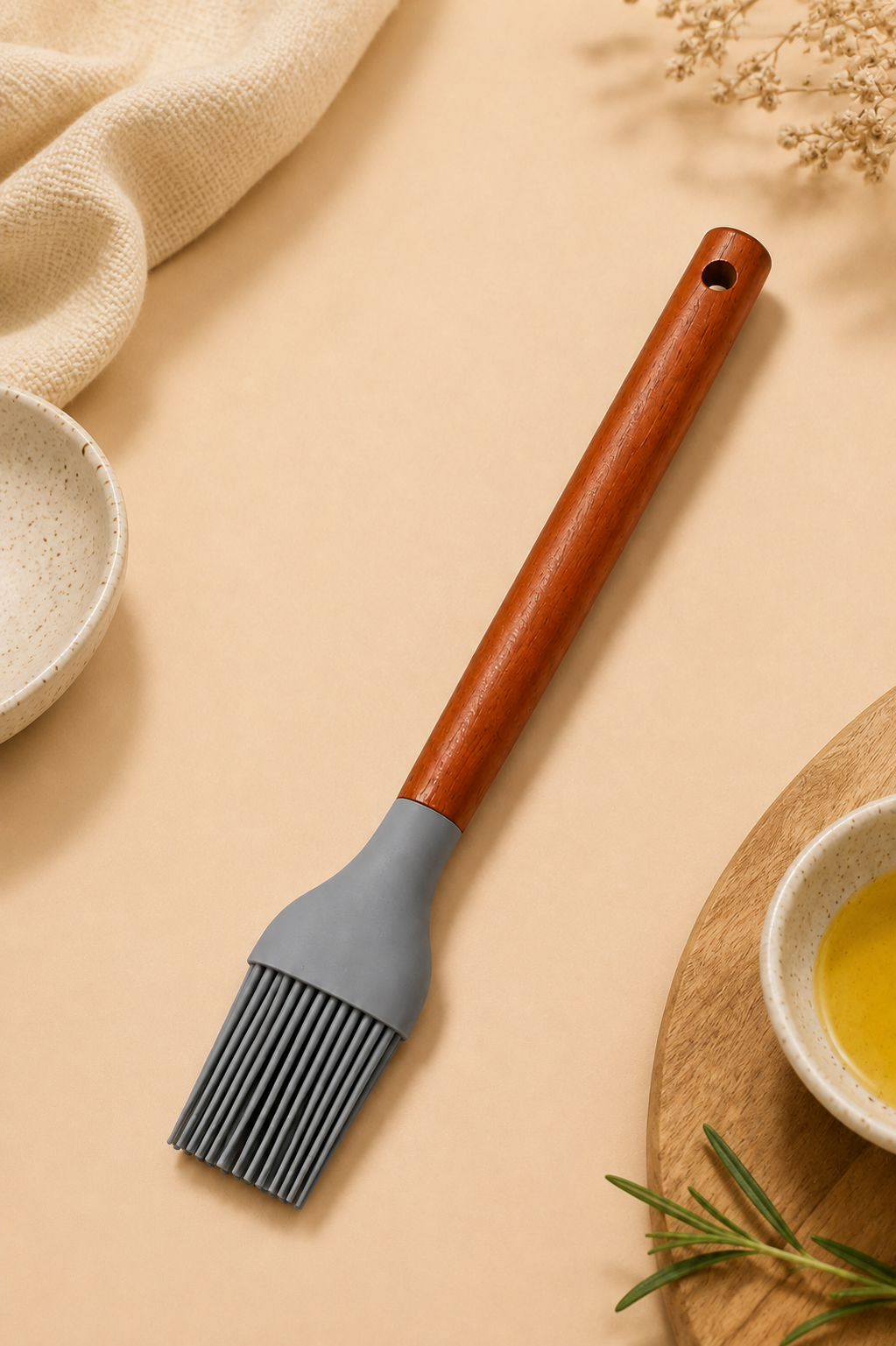 27 Cm Bambu Saplı Silikon Yumurta Fırçası - Gri