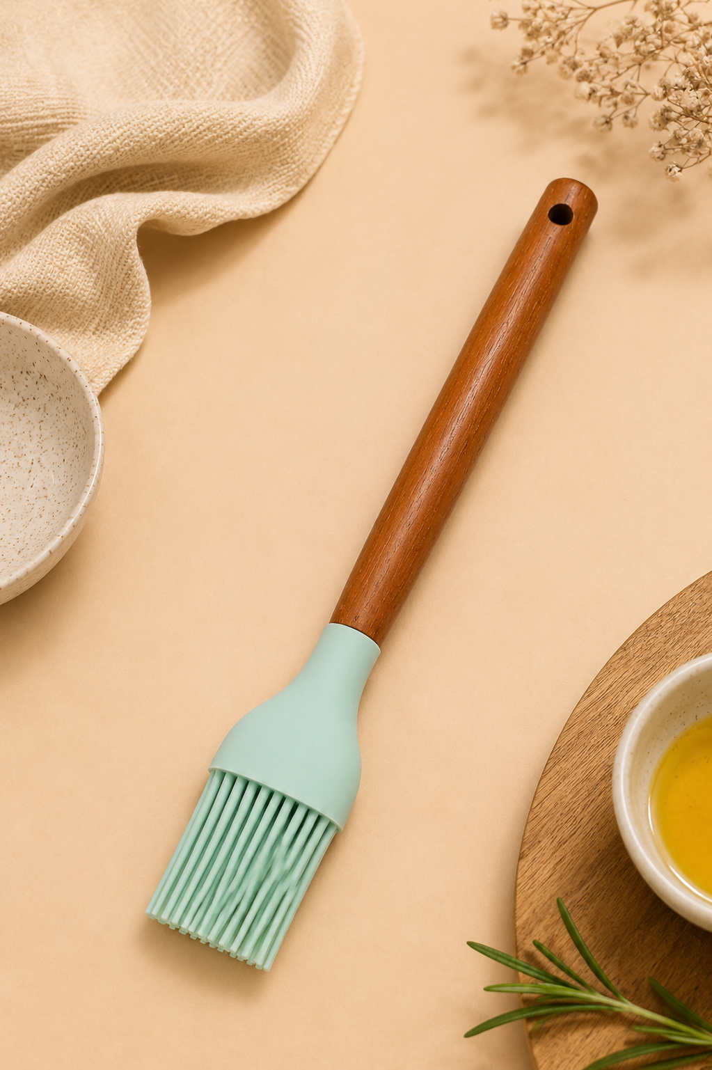 27 Cm Bambu Saplı Silikon Yumurta Fırçası - Yeşil