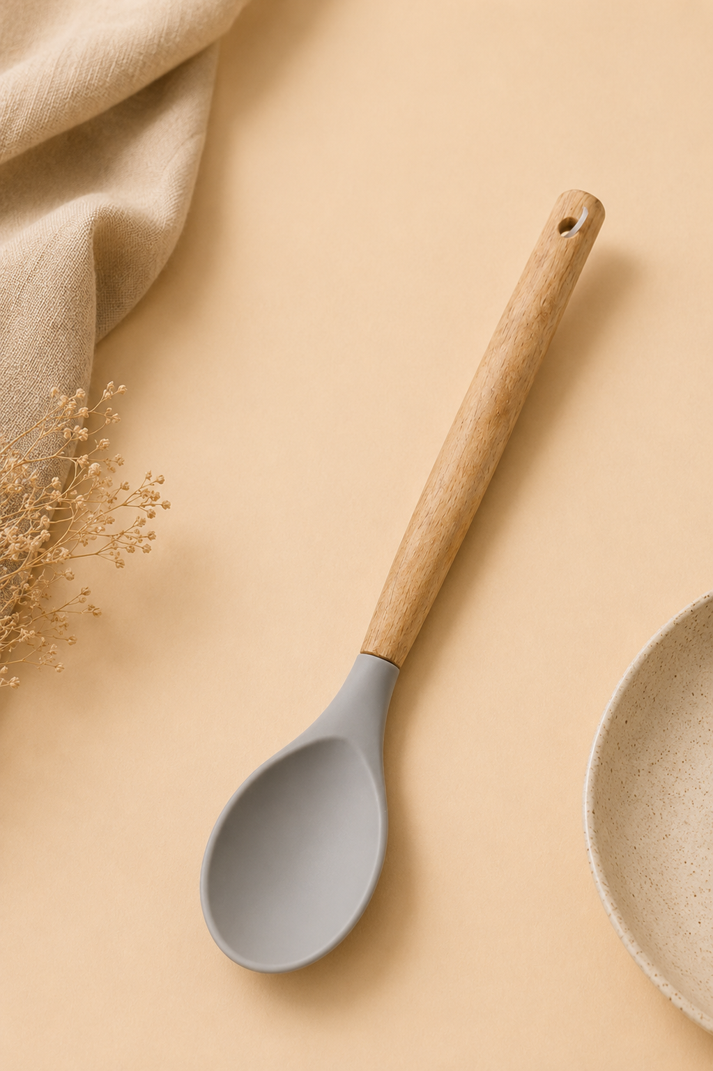 29 Cm Bambu Saplı Silikon Kaşık - Gri