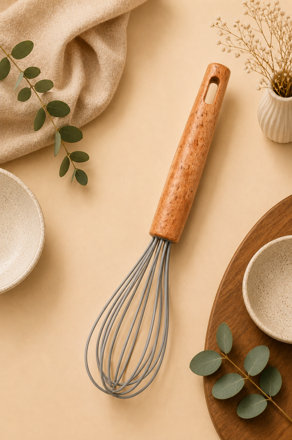 Bambu Saplı Silikon Çırpıcı -  Gri
