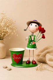 Mini Love Metal Figürlü Saksı - Yeşil