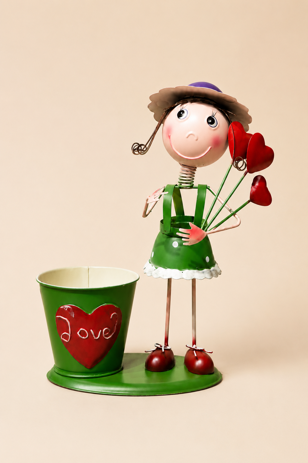 Mini Love Metal Figürlü Saksı - Yeşil