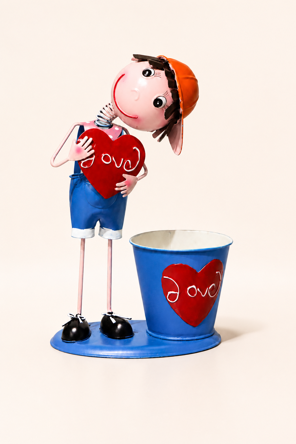 Mini Love Metal Figürlü Saksı - Mavi