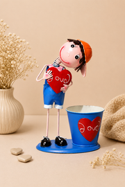 Mini Love Metal Figürlü Saksı - Mavi