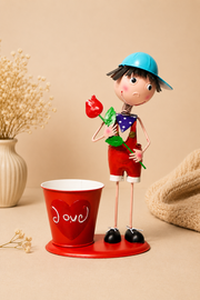 Mini Love Metal Figürlü Saksı - Kırmızı