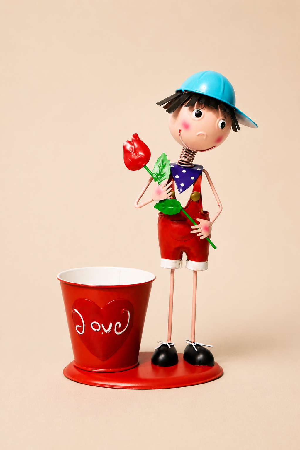 Mini Love Metal Figürlü Saksı - Kırmızı