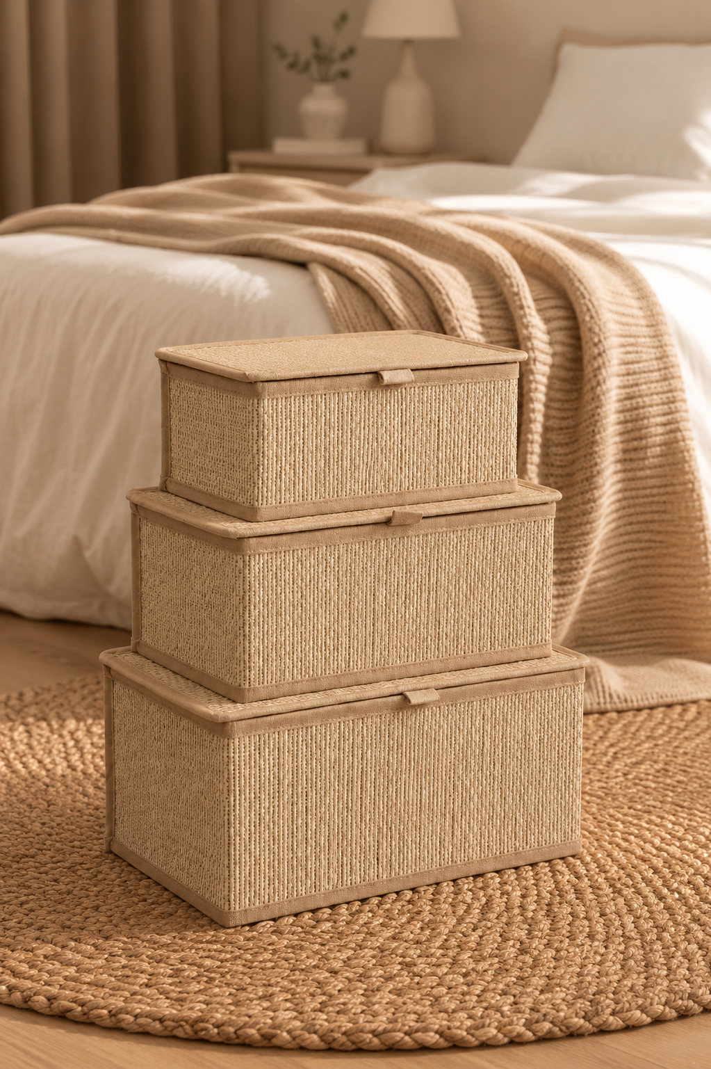 3'lü Bambu Organizer Sepet -Hasır Dokulu