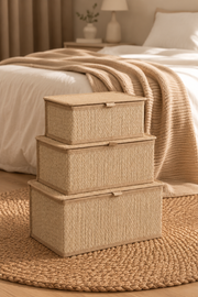 3'lü Bambu Organizer Sepet -Hasır Dokulu