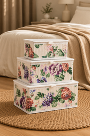 3'lü Bambu Organizer Sepet - Çiçekli