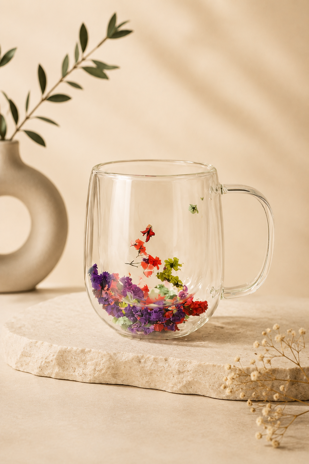 Flowers Çift Cidarlı Cam Kupa 250 ML
