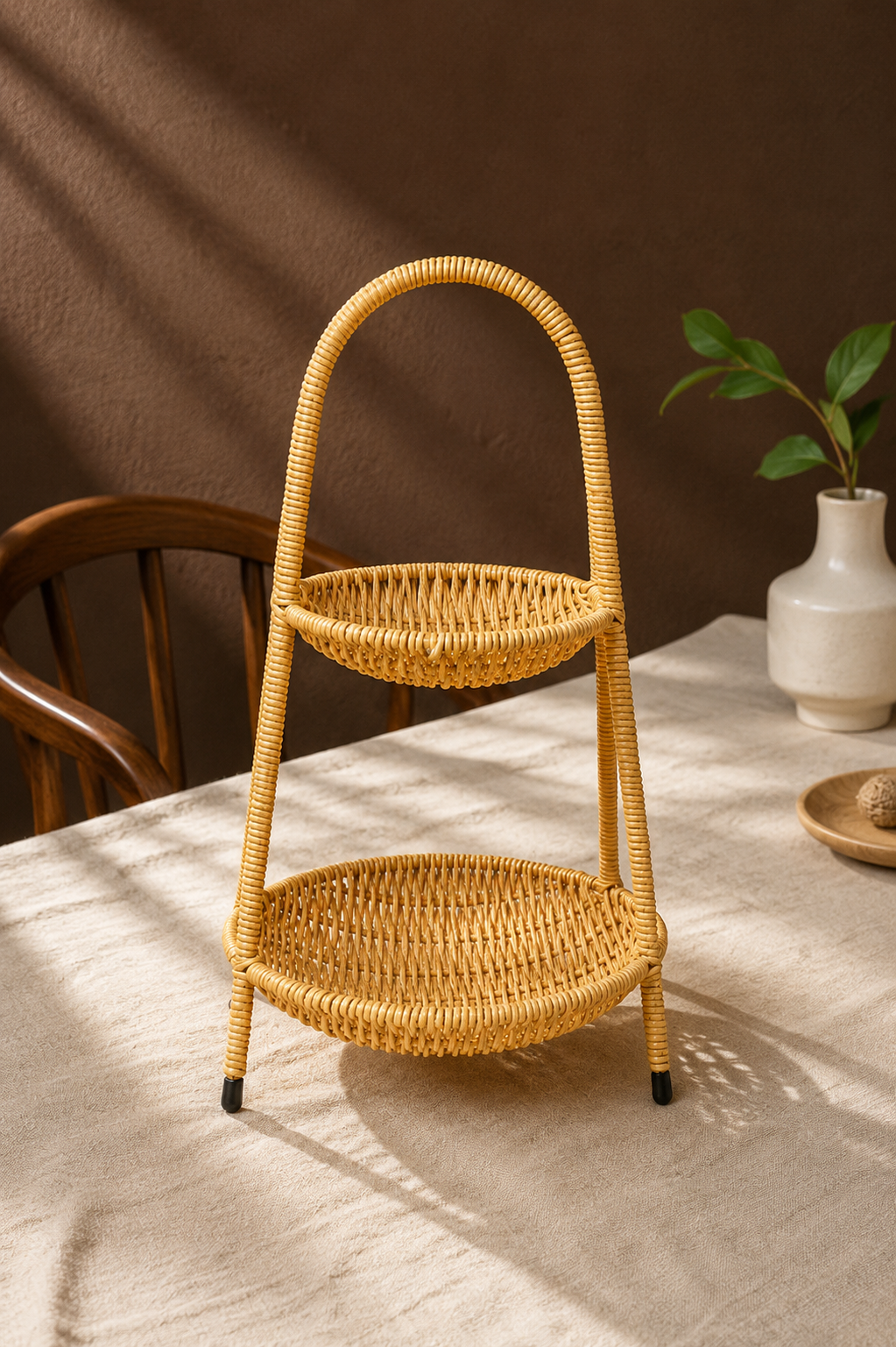 2 Katlı Rattan Sepet - Açık Renk