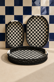 3'lü Oval Rattan Tepsi - Siyah