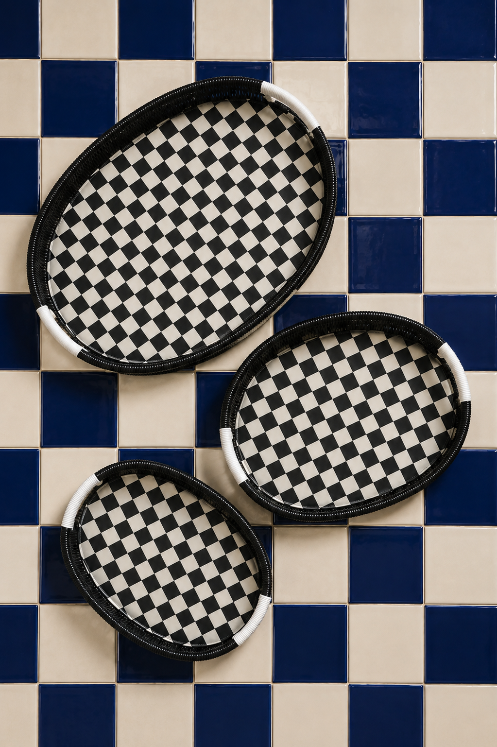3'lü Oval Rattan Tepsi - Siyah