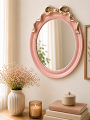 Dekoratif Duvar Aynası Yuvarlak Pembe - Gold- 49*19 Cm