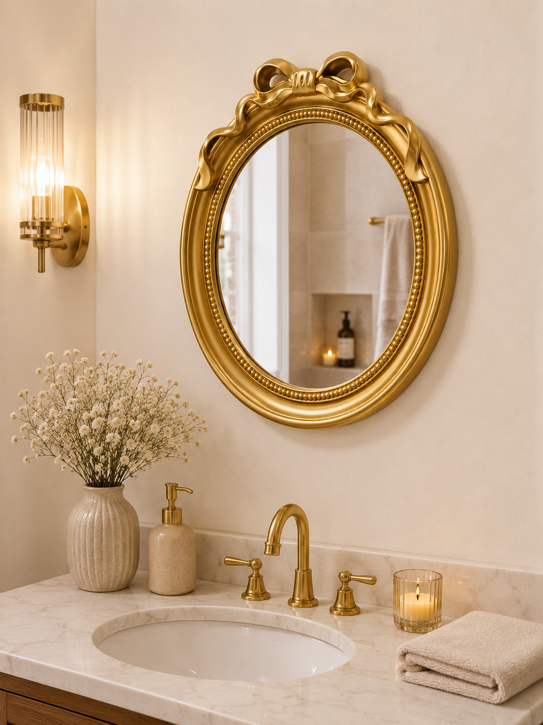 Dekoratif Duvar Aynası Yuvarlak Gold- 49*19 Cm