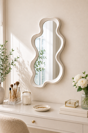 Dekoratif Duvar Aynası-Eskitme Beyaz 100*50 Cm