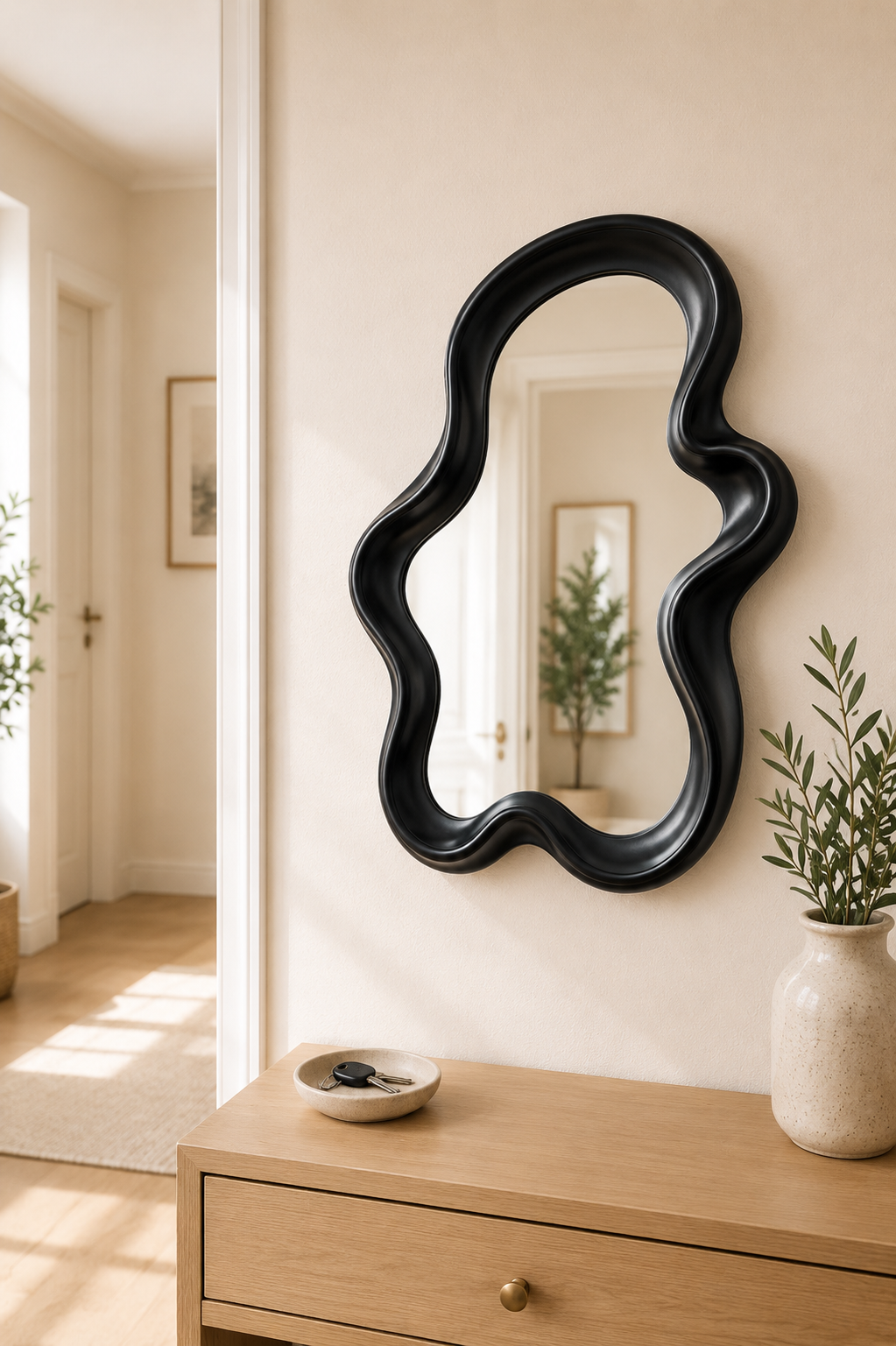 Dekoratif Duvar Aynası - Siyah 68*50 Cm