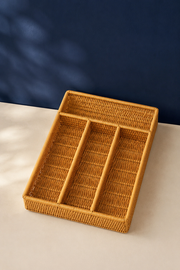 4 Bölmeli Rattan Kaşıklık - Açık Renk