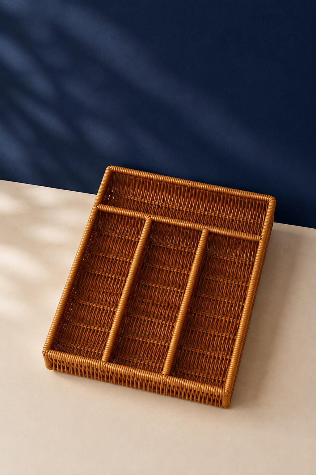 4 Bölmeli Rattan Kaşıklık - Koyu Renk