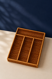 4 Bölmeli Rattan Kaşıklık - Koyu Renk