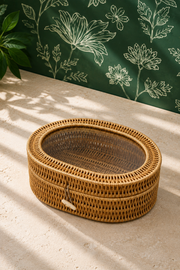 Pencereli Oval Rattan Organizer - Açık Renk