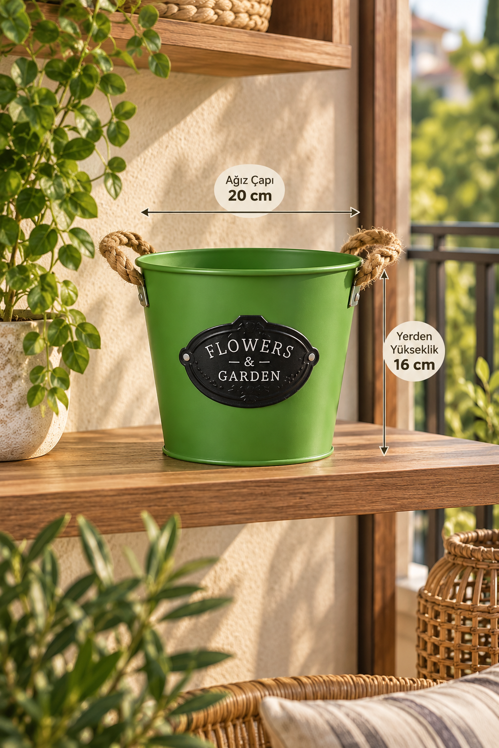 Garden Metal Saksı - Yeşil