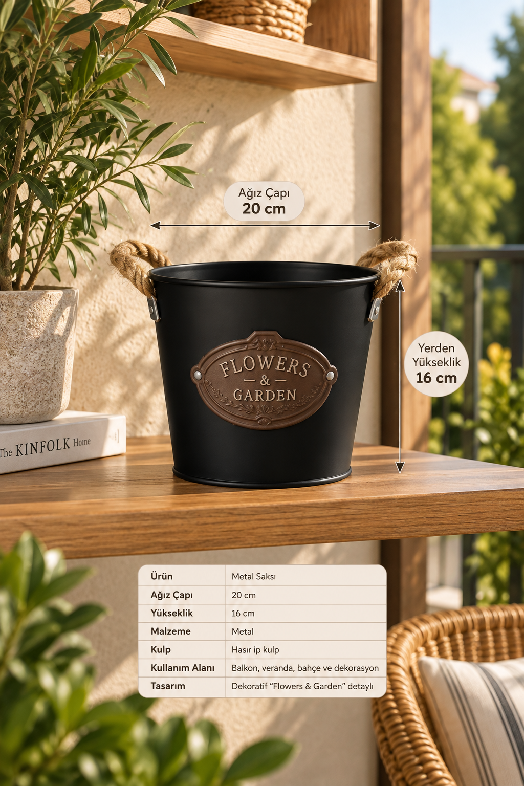 Garden Metal Saksı - Siyah