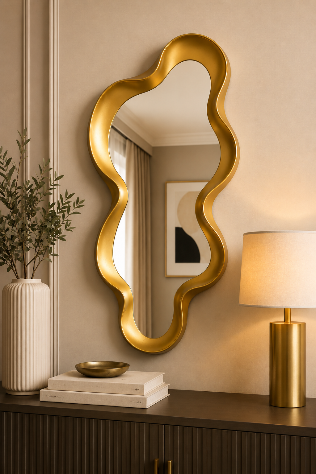 Dekoratif Duvar Aynası-Eskitme Gold 100*50 Cm